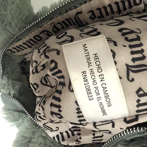 Juicy Couture Mini Tote Bag Sage Green Faux Fur Rhinestone Logo Top Handle - Picture 8 of 8